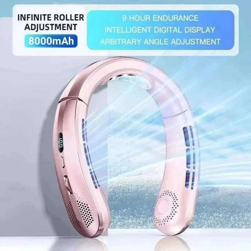 Bladeless Neck Fan 8000mAh USB Rechargeable LED Display-Rose Gold