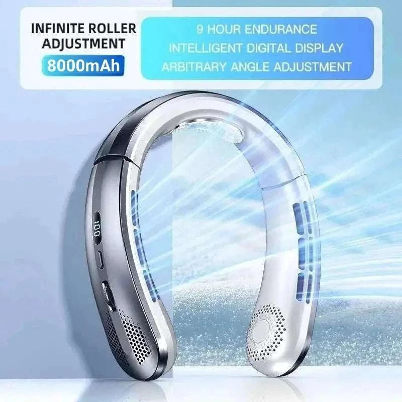 Bladeless Neck Fan 8000mAh USB Rechargeable LED Display-Rose Gold