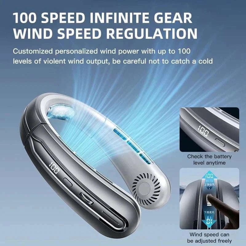 Bladeless Neck Fan 8000mAh USB Rechargeable LED Display-Rose Gold