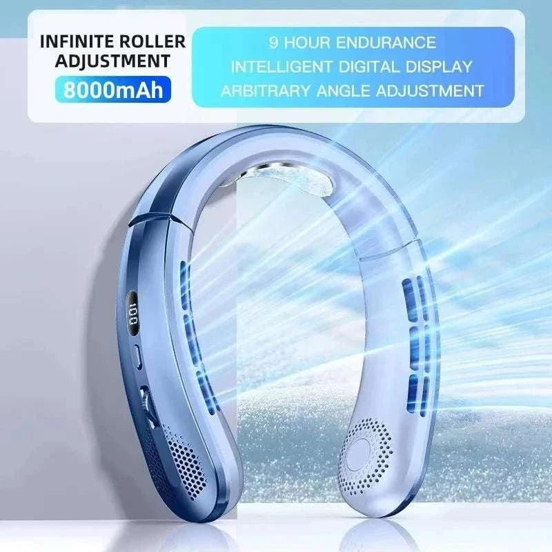 Bladeless Neck Fan 8000mAh USB Rechargeable LED Display-Rose Gold