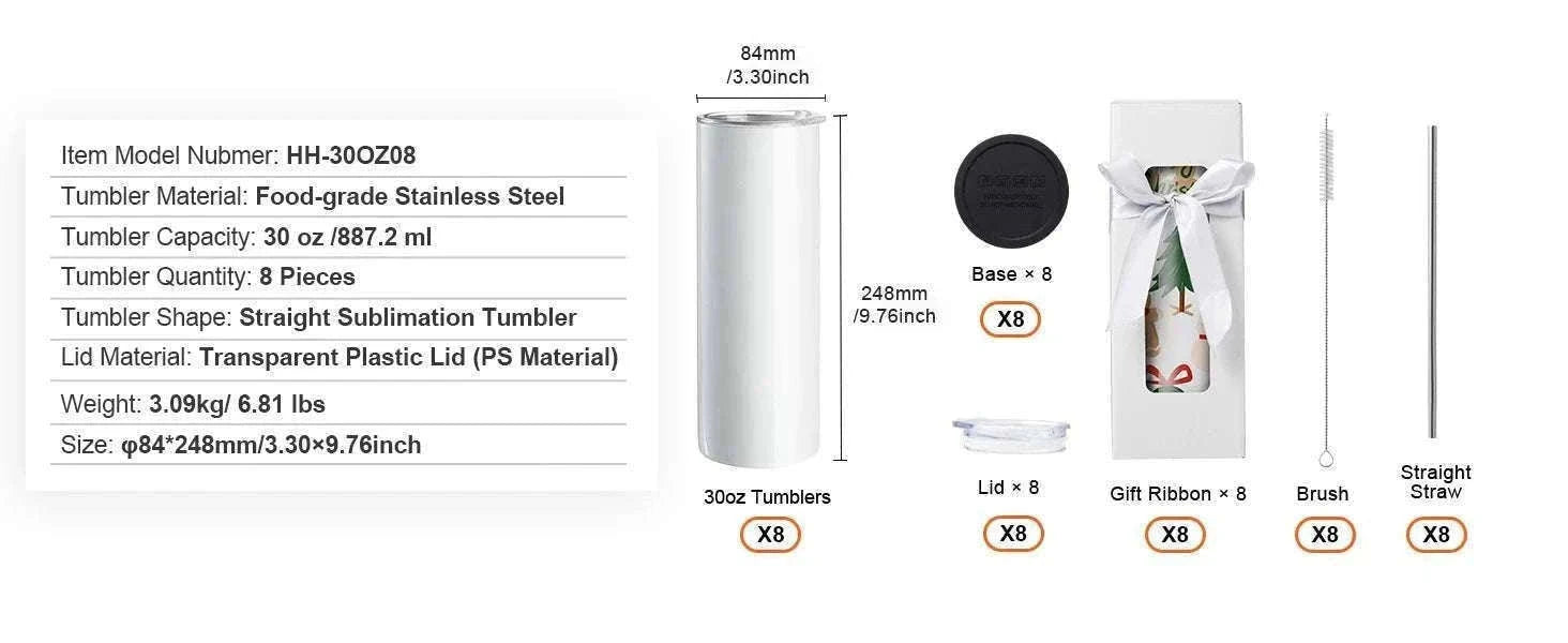Blank Sublimation Tumblers Bulk 20oz & 30oz Stainless Steel Cups-8PCs 20oz / france / 501-600ml