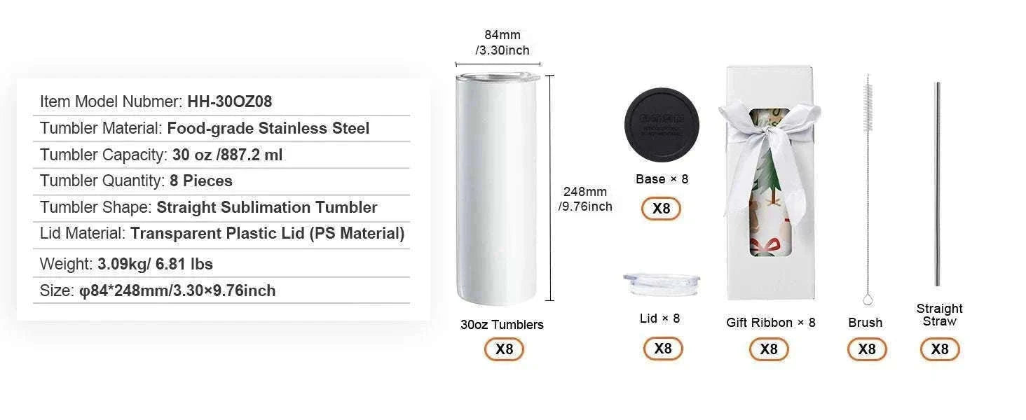 Blank Sublimation Tumblers Bulk 20oz & 30oz Stainless Steel Cups-8PCs 20oz / france / 501-600ml