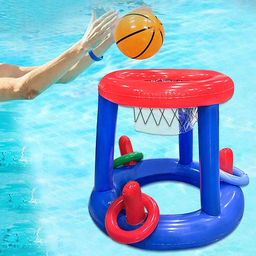 Blue Inflatable Basketball Rack for Pool Toss Games-Blue