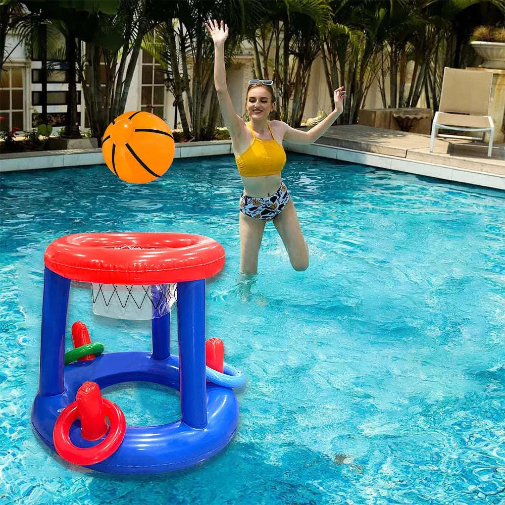 Blue Inflatable Basketball Rack for Pool Toss Games-Blue