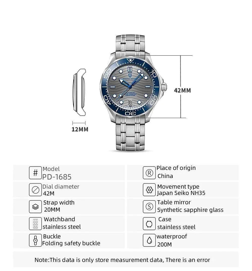 Blue Wave Dial Automatic Diver Watch with Sapphire Crystal-Rose Gold Green 2 / france