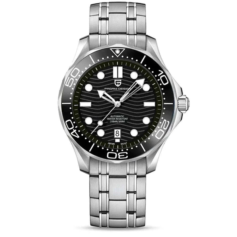 Blue Wave Dial Automatic Diver Watch with Sapphire Crystal-Rose Gold Green 2 / france