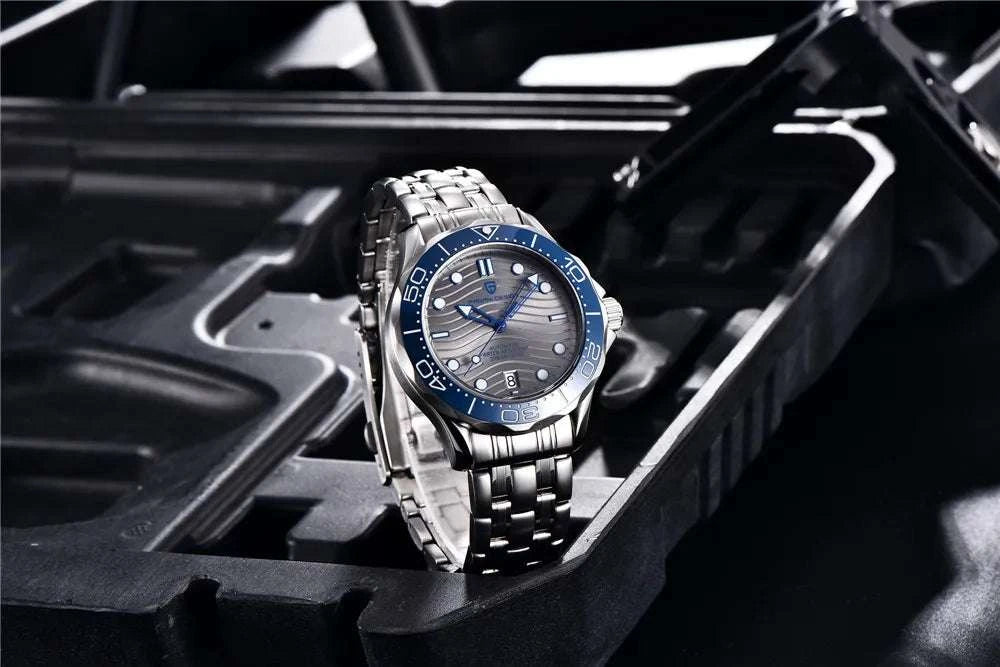 Blue Wave Dial Automatic Diver Watch with Sapphire Crystal-Rose Gold Green 2 / france