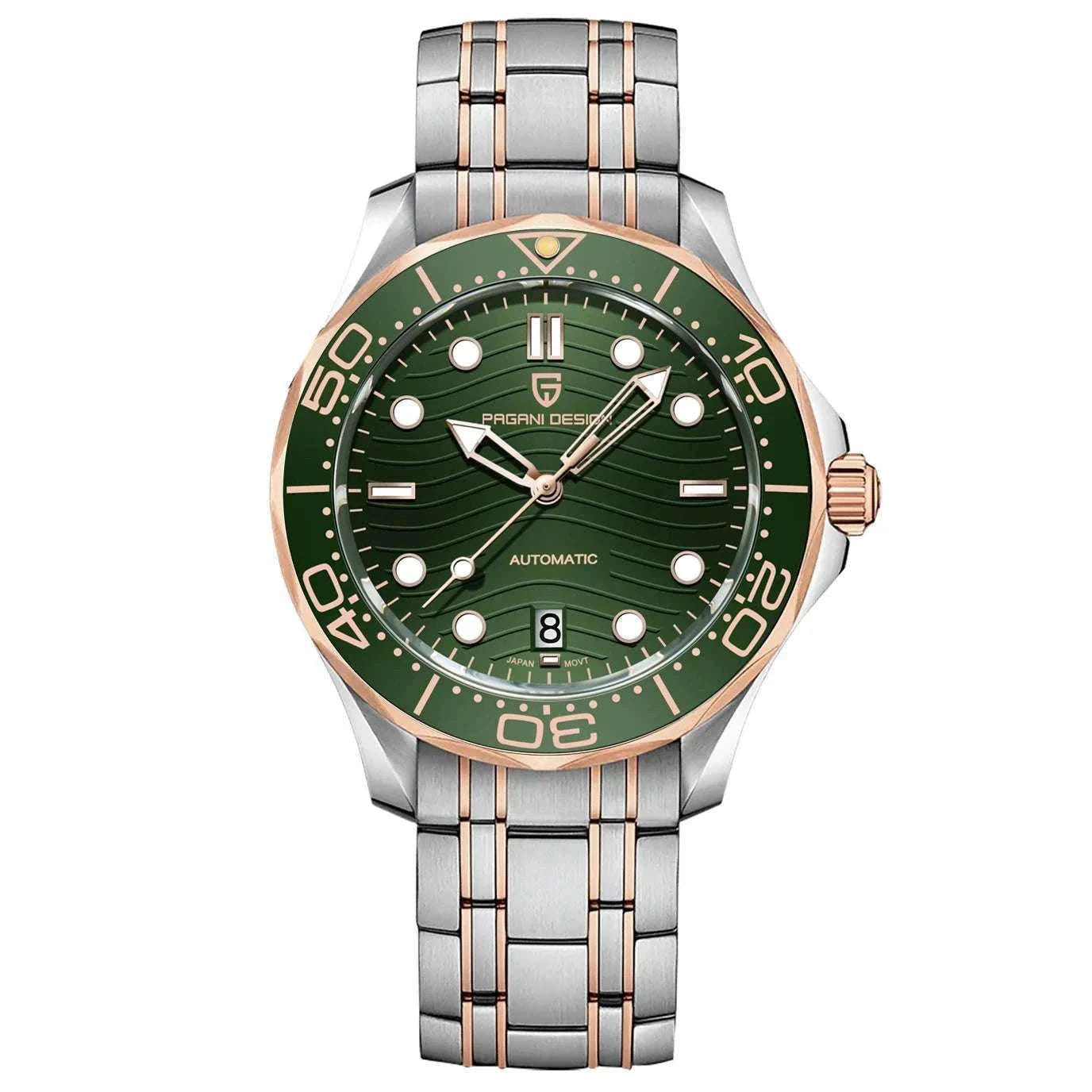 Blue Wave Dial Automatic Diver Watch with Sapphire Crystal-Rose Gold Green 2 / france