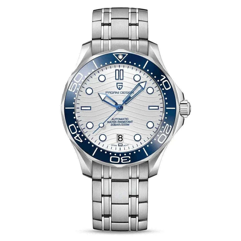 Blue Wave Dial Automatic Diver Watch with Sapphire Crystal-Rose Gold Green 2 / france