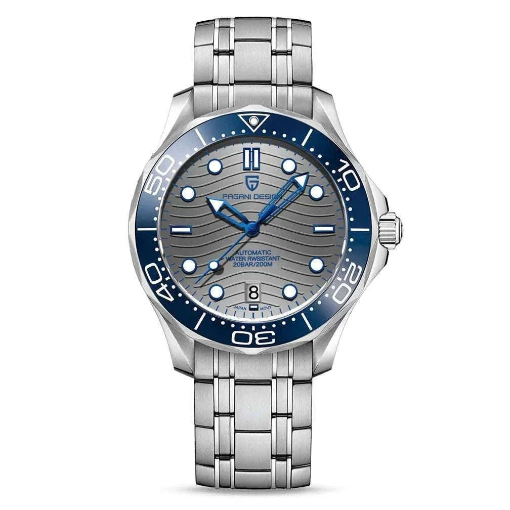 Blue Wave Dial Automatic Diver Watch with Sapphire Crystal-Rose Gold Green 2 / france