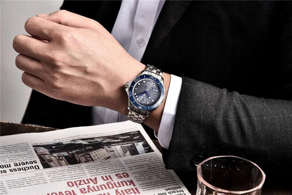 Blue Wave Dial Automatic Diver Watch with Sapphire Crystal-Rose Gold Green 2 / france