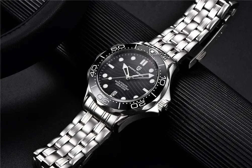 Blue Wave Dial Automatic Diver Watch with Sapphire Crystal-Rose Gold Green 2 / france