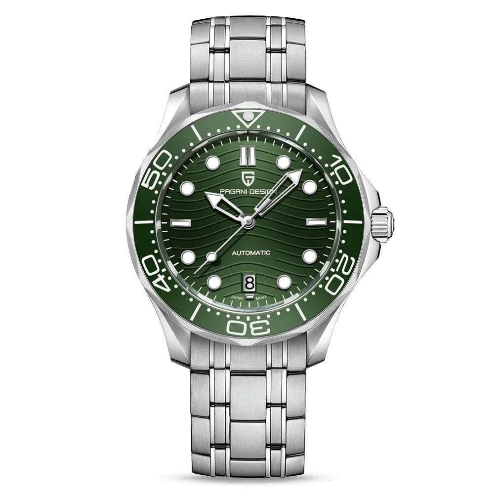 Blue Wave Dial Automatic Diver Watch with Sapphire Crystal-Rose Gold Green 2 / france