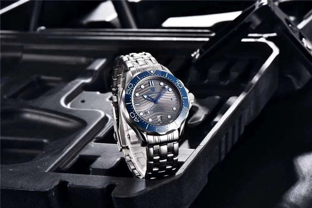 Blue Wave Dial Automatic Diver Watch with Sapphire Crystal-Rose Gold Green 2 / france