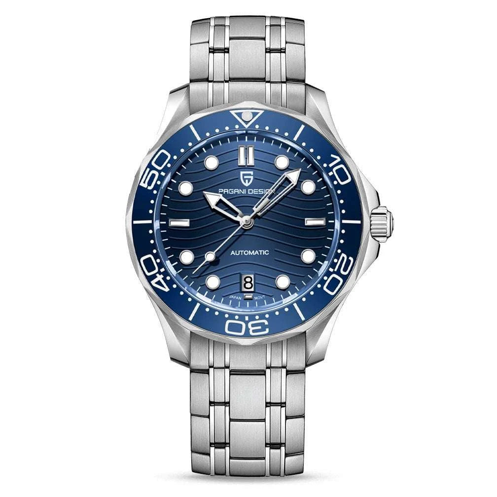 Blue Wave Dial Automatic Diver Watch with Sapphire Crystal-Rose Gold Green 2 / france