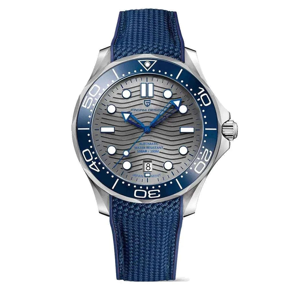 Blue Wave Dial Automatic Diver Watch with Sapphire Crystal-Rose Gold Green 2 / france