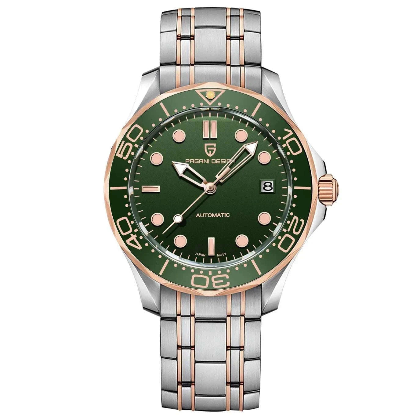Blue Wave Dial Automatic Diver Watch with Sapphire Crystal-Rose Gold Green 2 / france