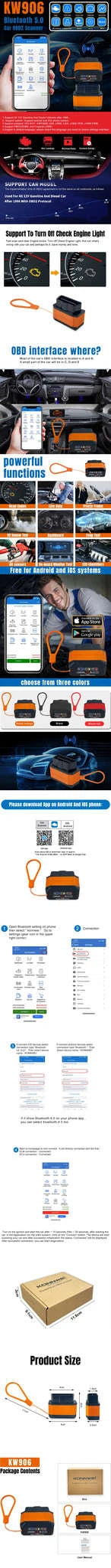 Bluetooth 5.0 OBD2 Scanner V1.5 for 12V Vehicles-KW906 Black / China Mainland