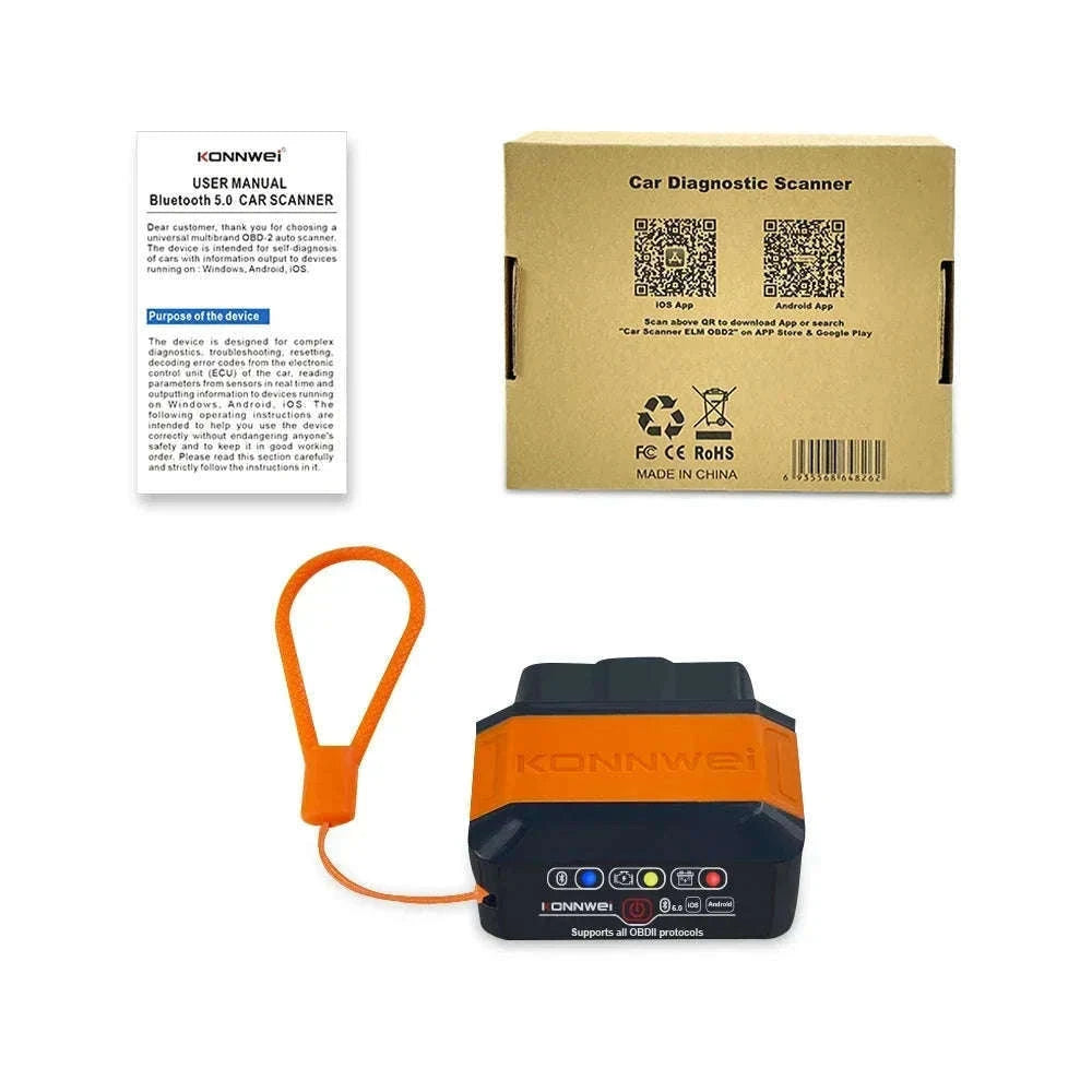 Bluetooth 5.0 OBD2 Scanner V1.5 for 12V Vehicles-KW906 Black / China Mainland