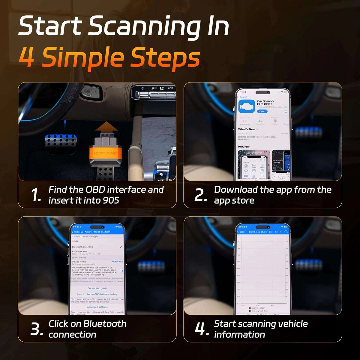 Bluetooth 5.0 OBD2 Scanner V1.5 for 12V Vehicles-KW906 Black / China Mainland