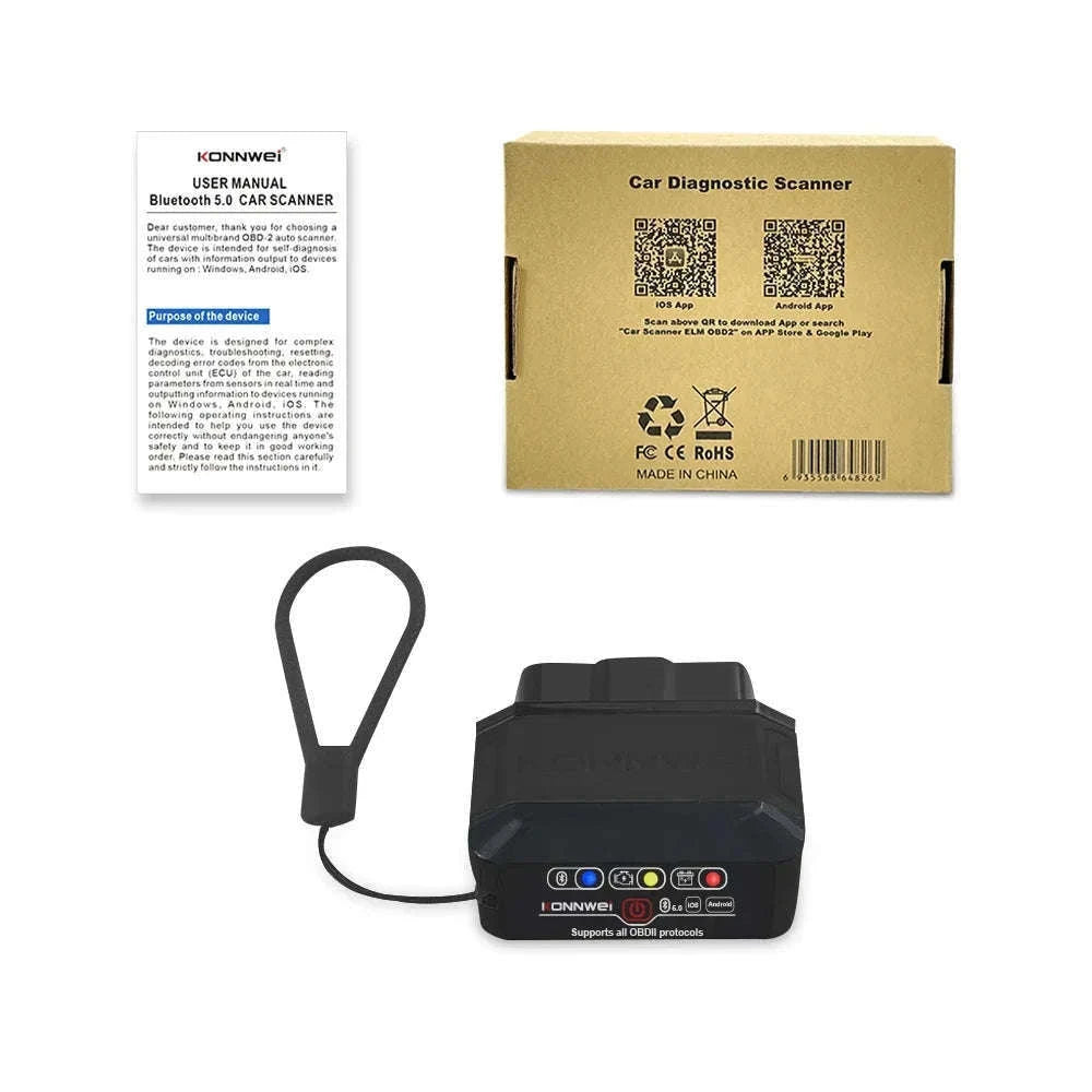 Bluetooth 5.0 OBD2 Scanner V1.5 for 12V Vehicles-KW906 Black / China Mainland