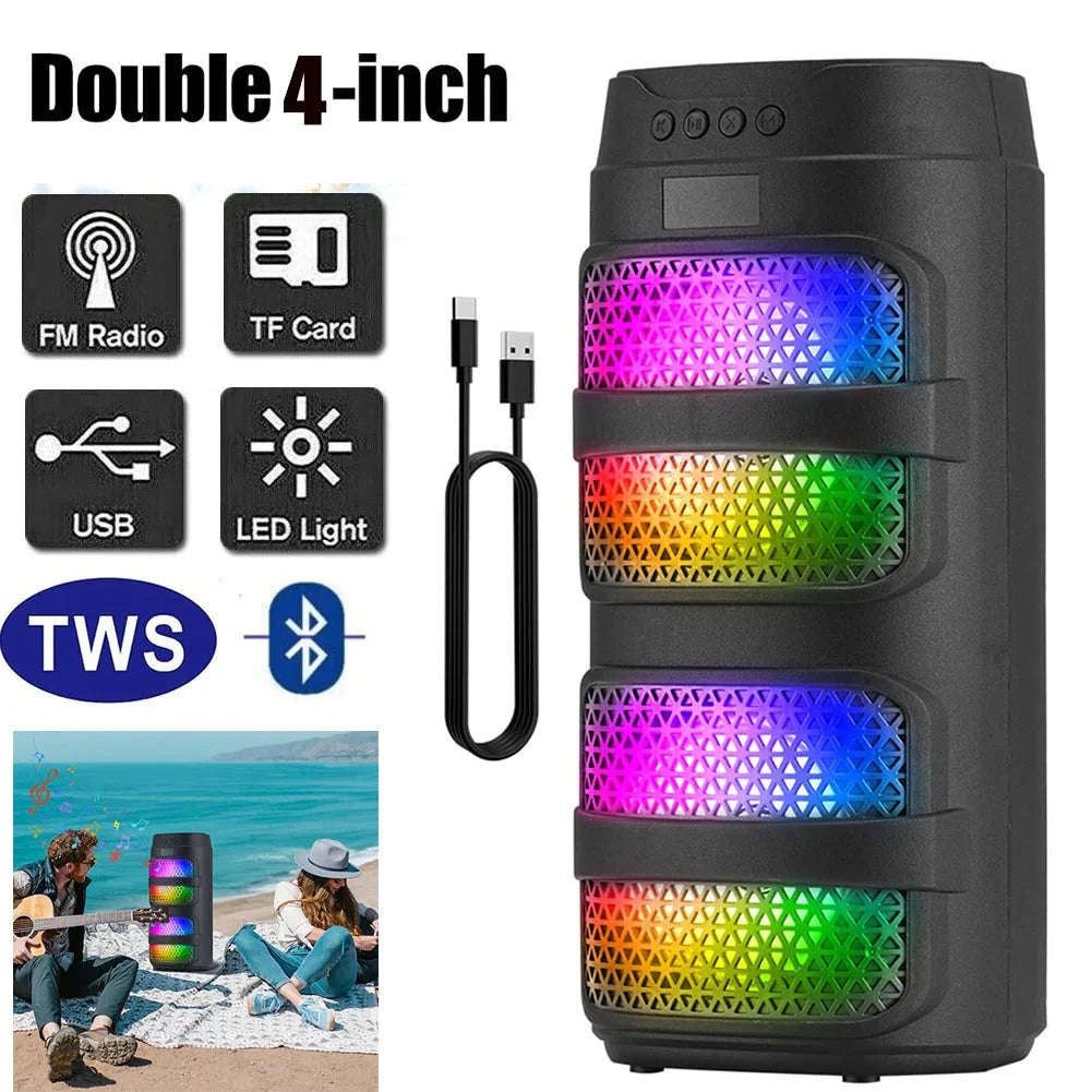 Bluetooth 5.0 Portable Speaker with Dual 4" Stereo & LED Lights-4" / United States