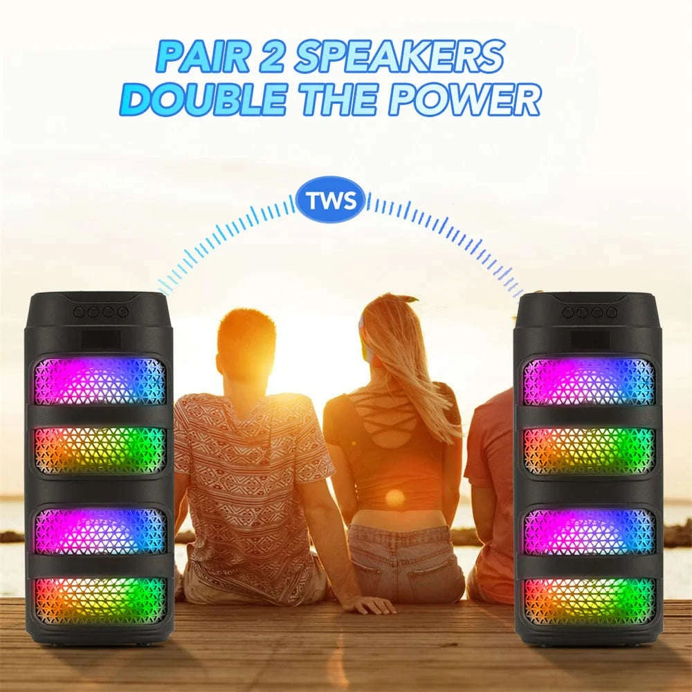 Bluetooth 5.0 Portable Speaker with Dual 4" Stereo & LED Lights-4" / United States