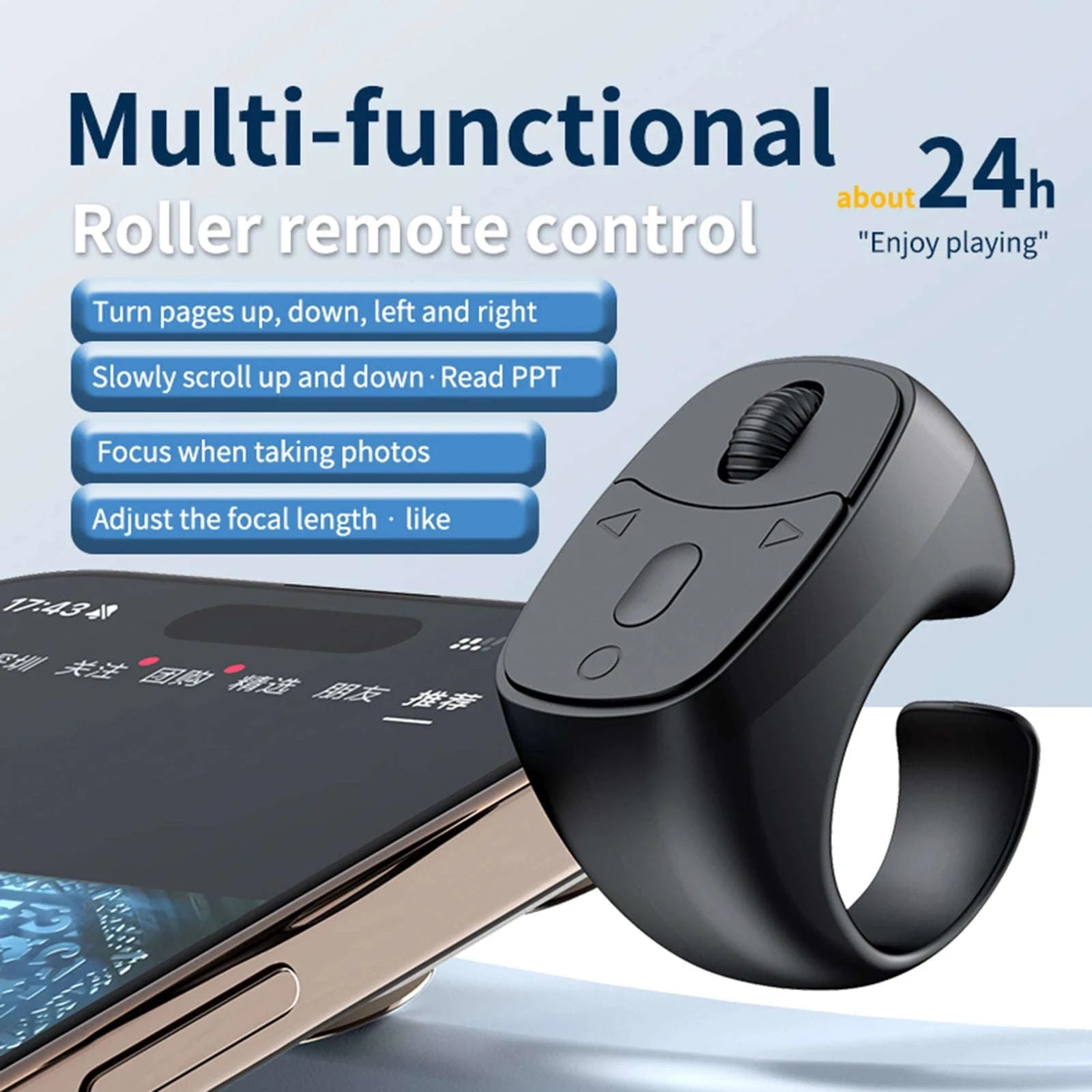 Bluetooth 5.3 Finger Ring Remote Control Scroll & Camera Shutter-White / france