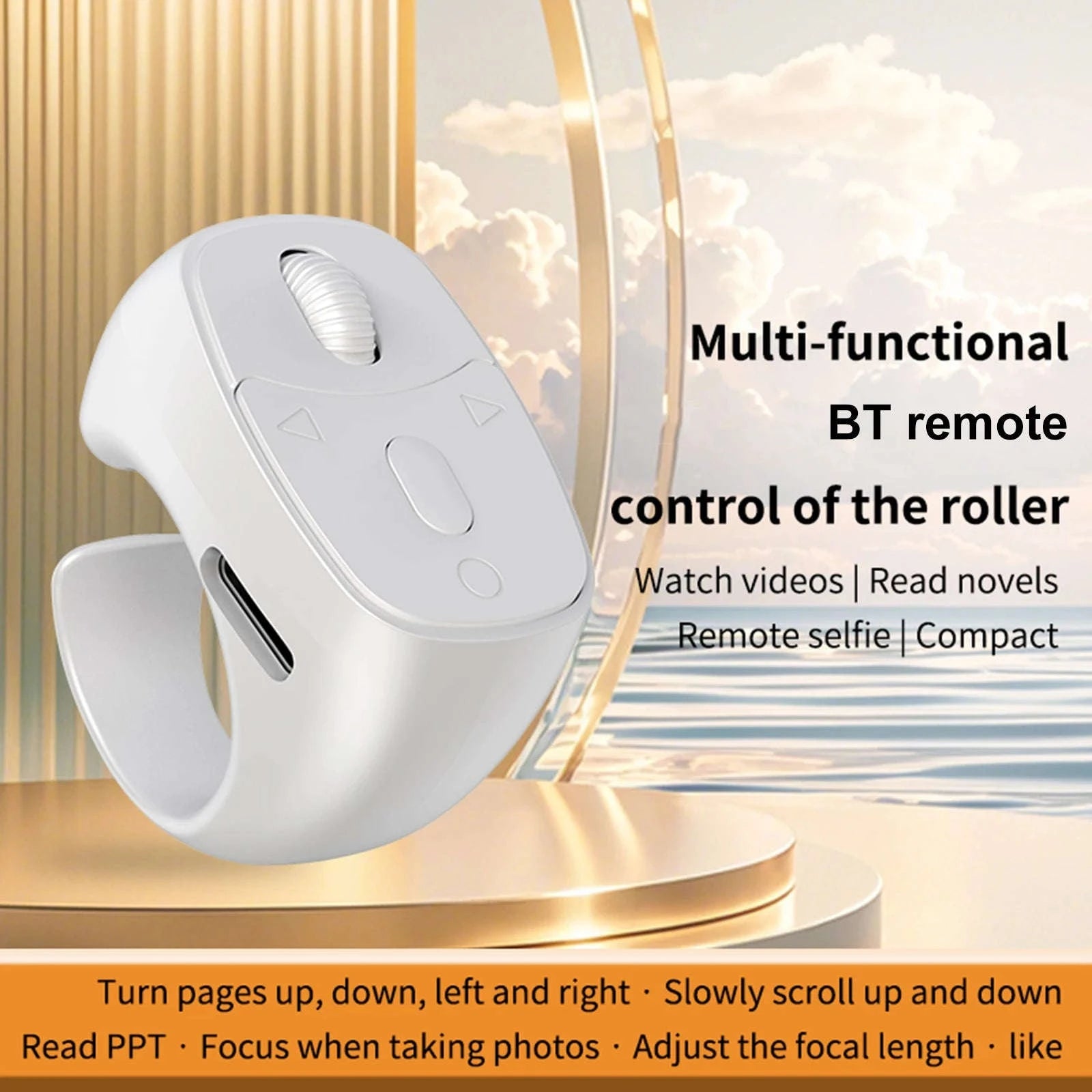 Bluetooth 5.3 Finger Ring Remote Control Scroll & Camera Shutter-White / france