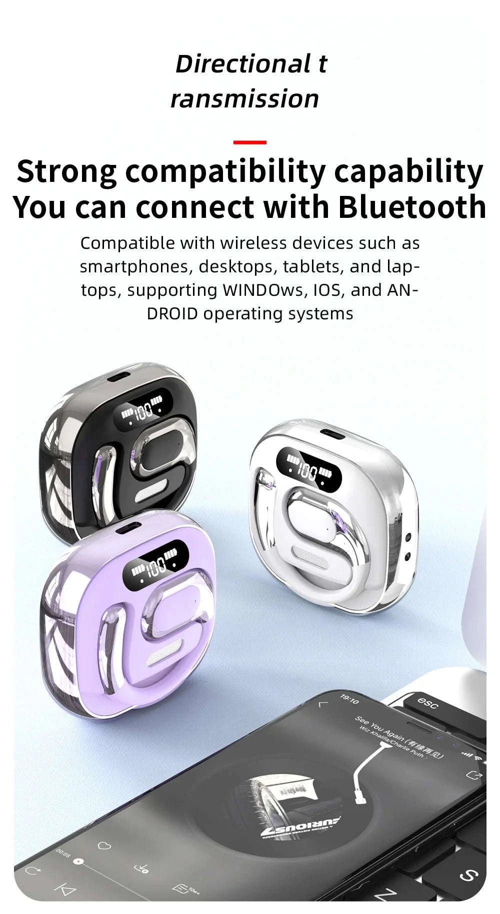 Bluetooth 5.3 Translation Earbuds with Long Battery & IPX4 Waterproof-PURPLE / United States