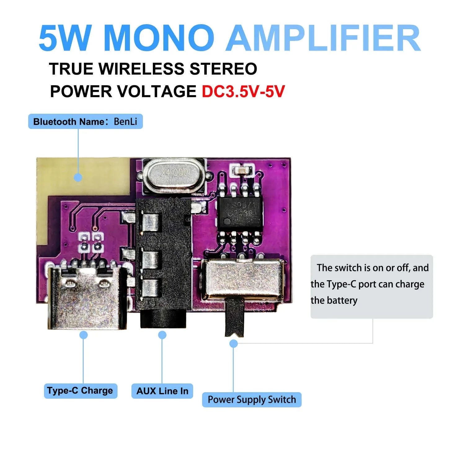 Bluetooth 5.4 Mono Amplifier Board for DIY Speakers-Default Title