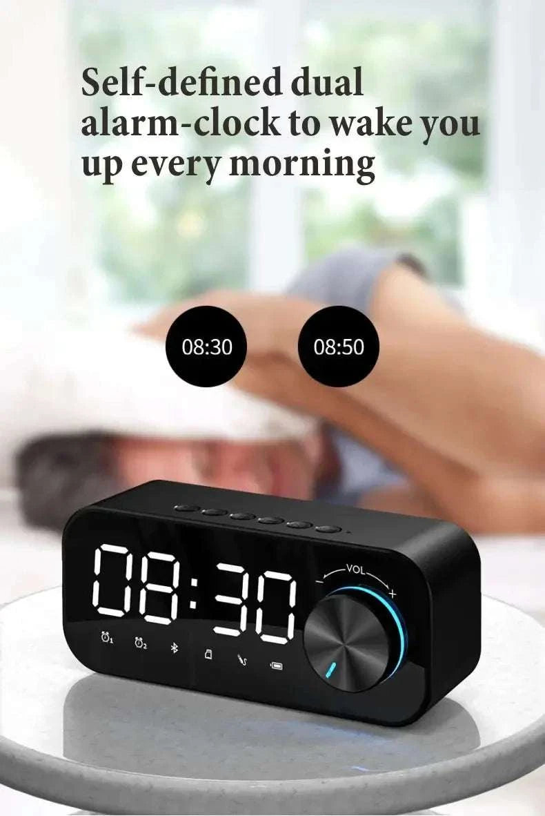 Bluetooth Alarm Clock Speaker with FM Radio & LED Display-white