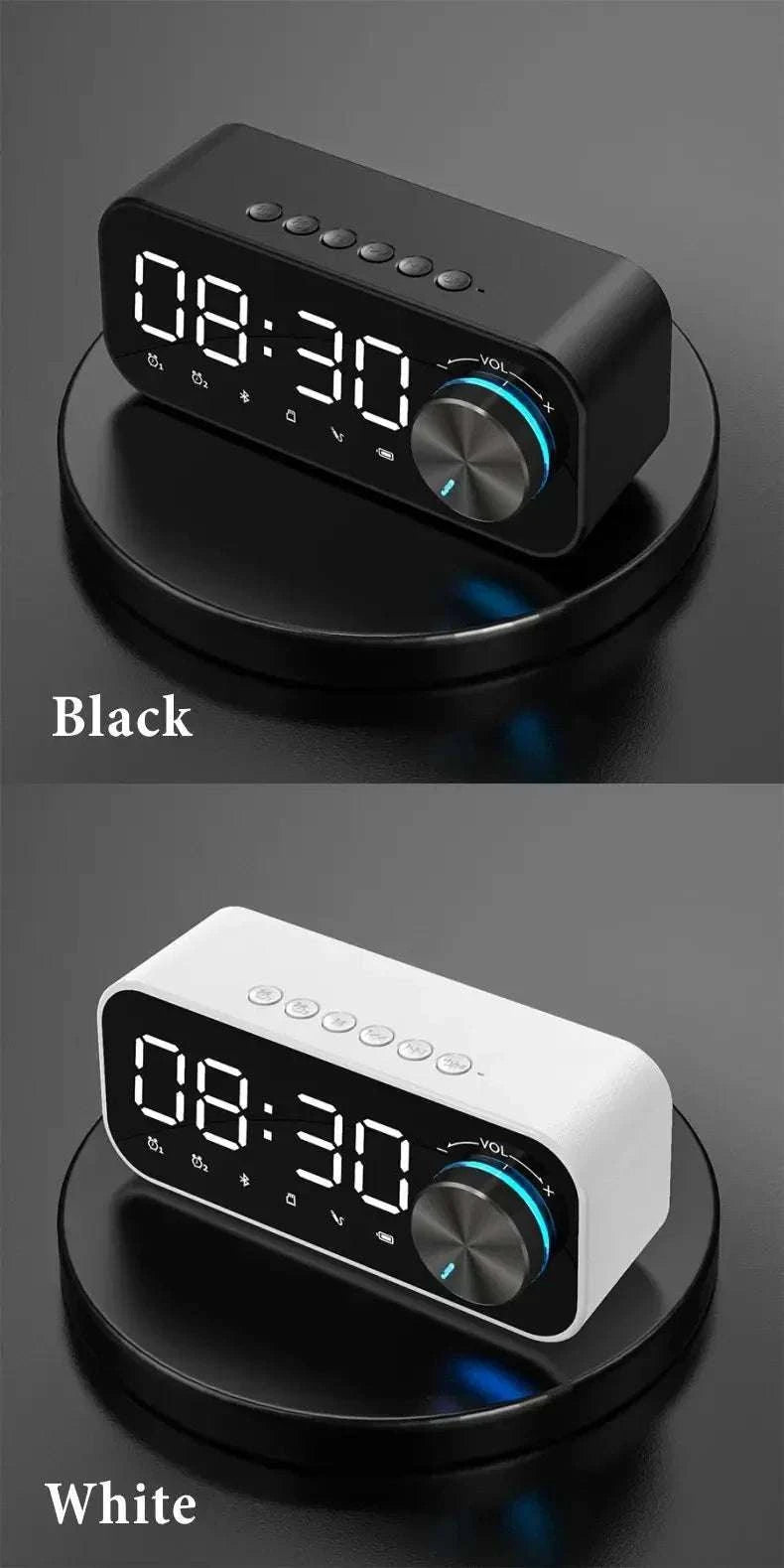 Bluetooth Alarm Clock Speaker with FM Radio & LED Display-white