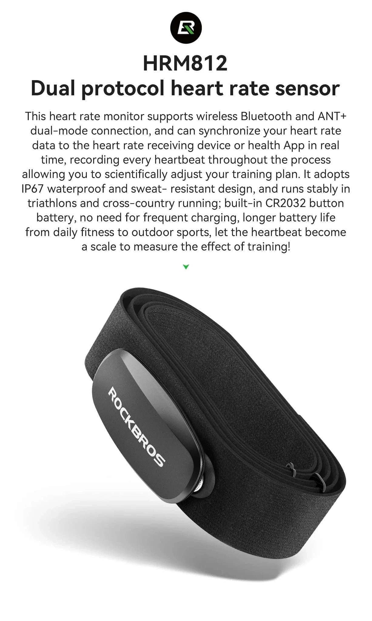 Bluetooth & ANT+ Heart Rate Monitor Chest Strap for Cycling-HRM812