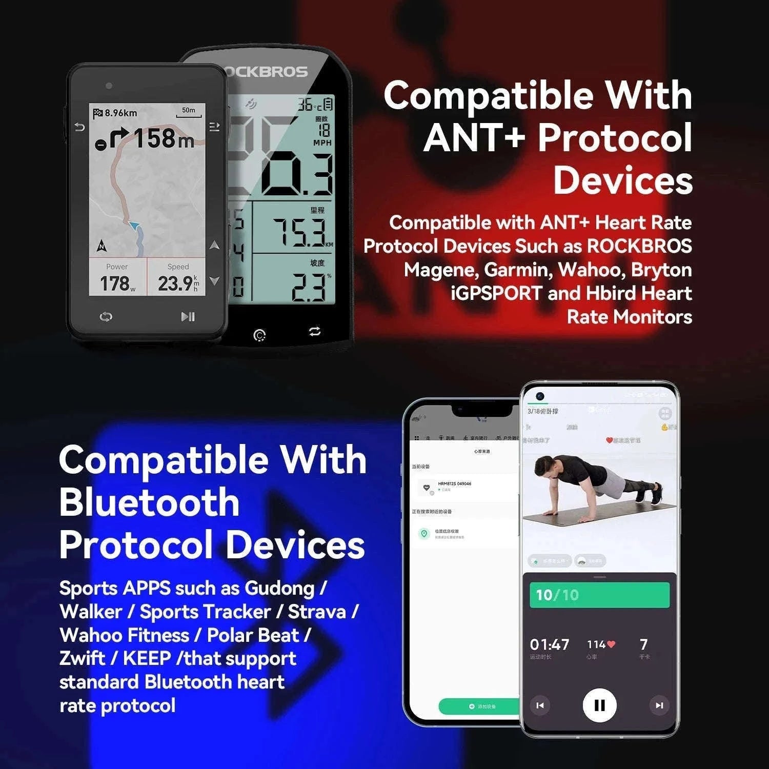 Bluetooth & ANT+ Heart Rate Monitor Chest Strap for Cycling-HRM812