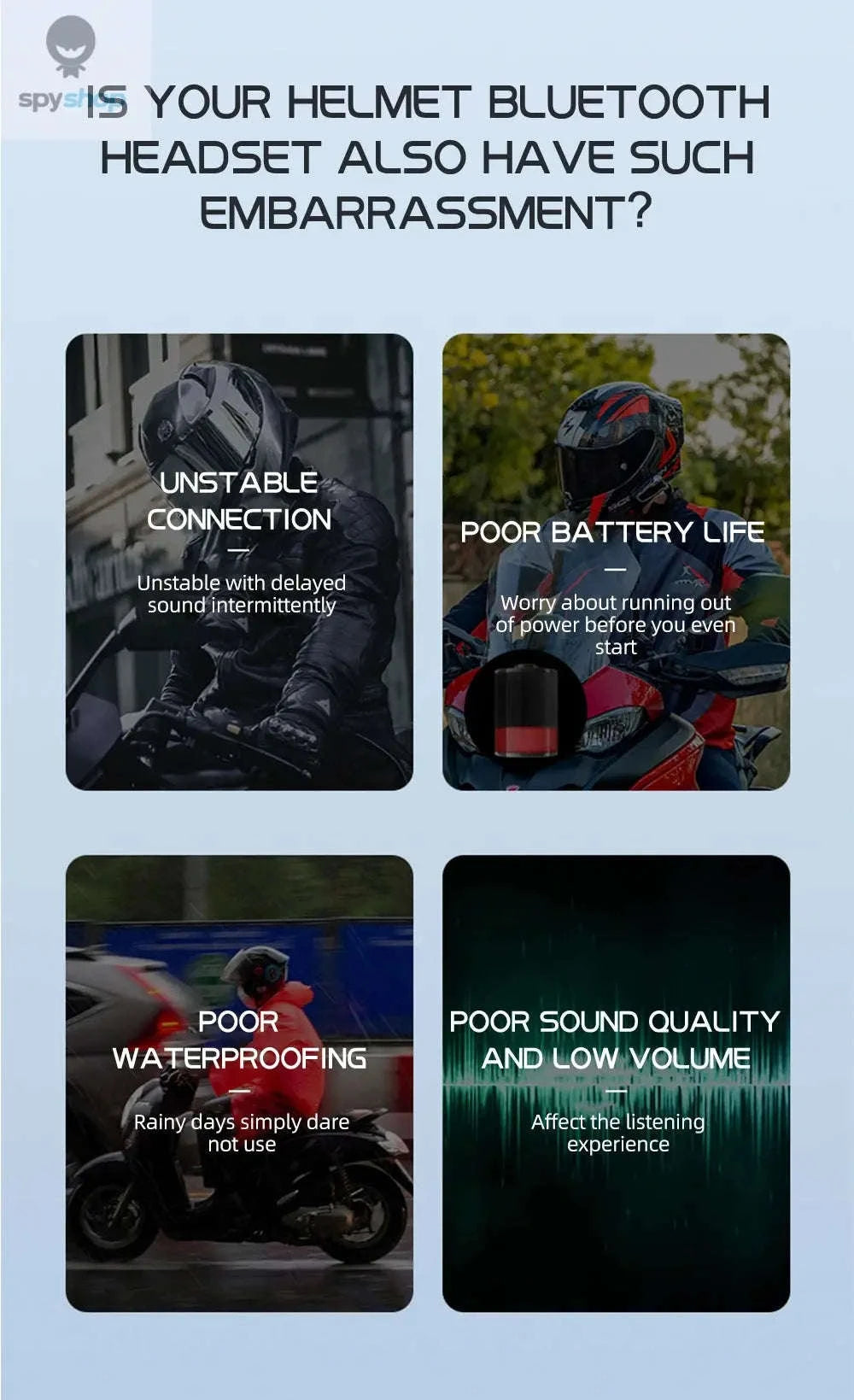 Bluetooth Motorcycle Helmet Intercom – V5.3 Headset with Long-Lasting Battery and Waterproof Design-Soft Microphone / CN