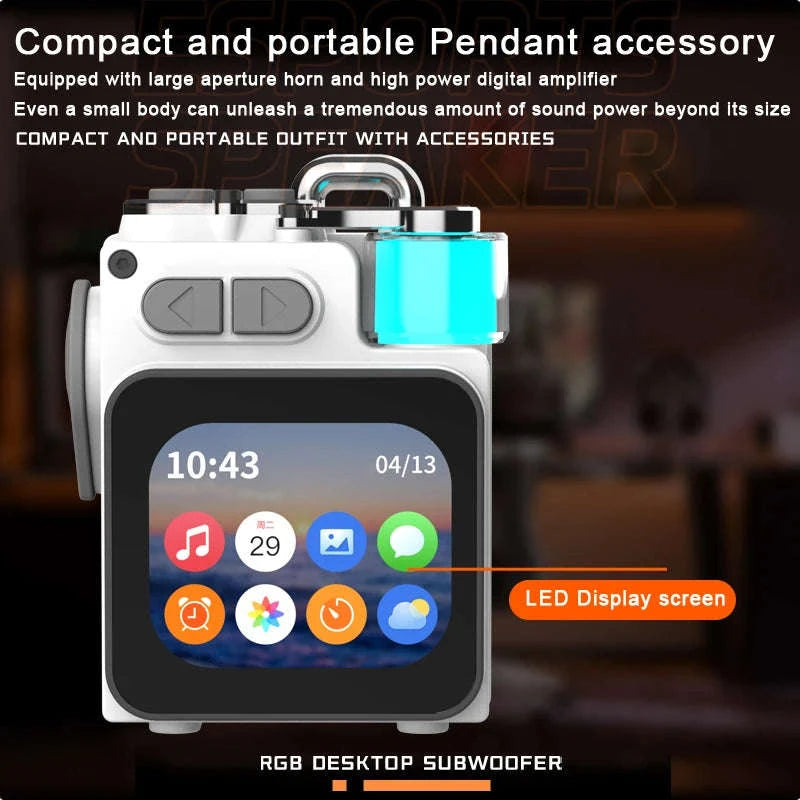 Bluetooth RGB Metal Speaker with LED Display, Clock & Subwoofer-Black / China Mainland