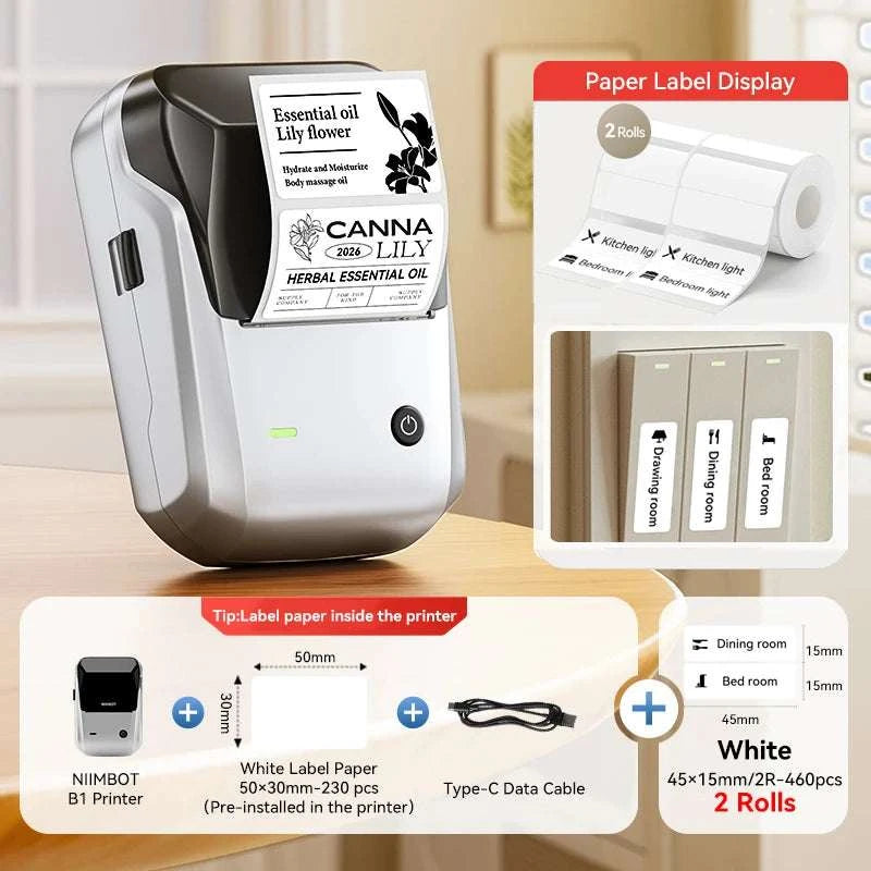 Bluetooth Thermal Label Printer B1 Wireless Barcode & Sticker Maker-D BL-34mm-3Roll / China Mainland