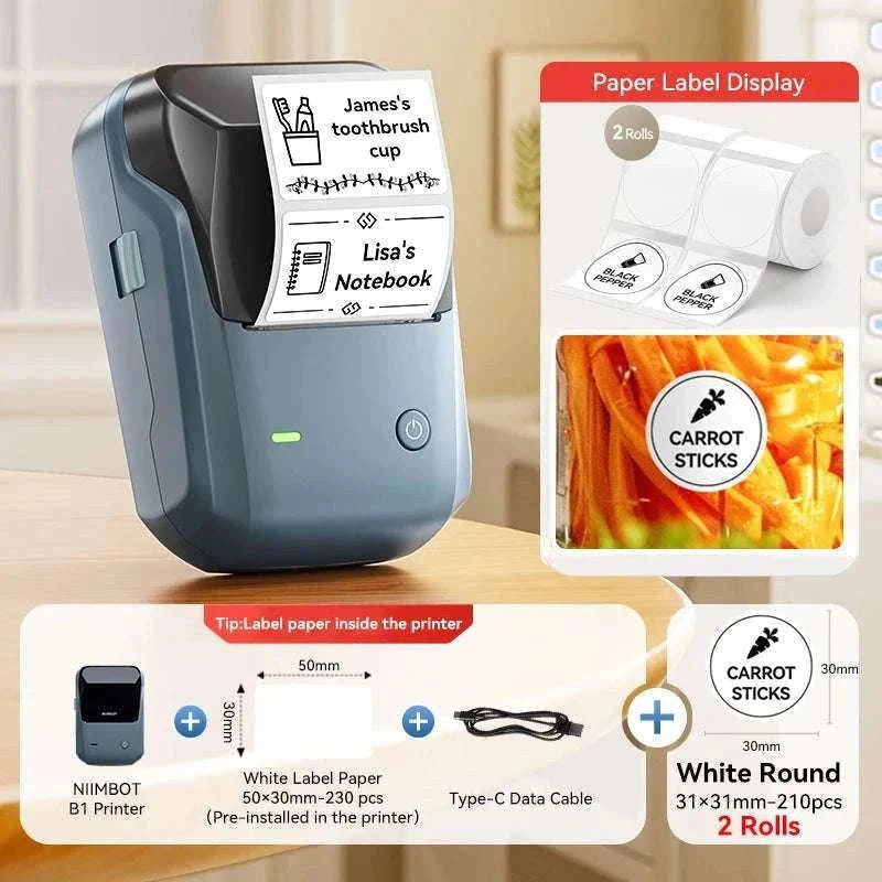Bluetooth Thermal Label Printer B1 Wireless Barcode & Sticker Maker-D BL-34mm-3Roll / China Mainland