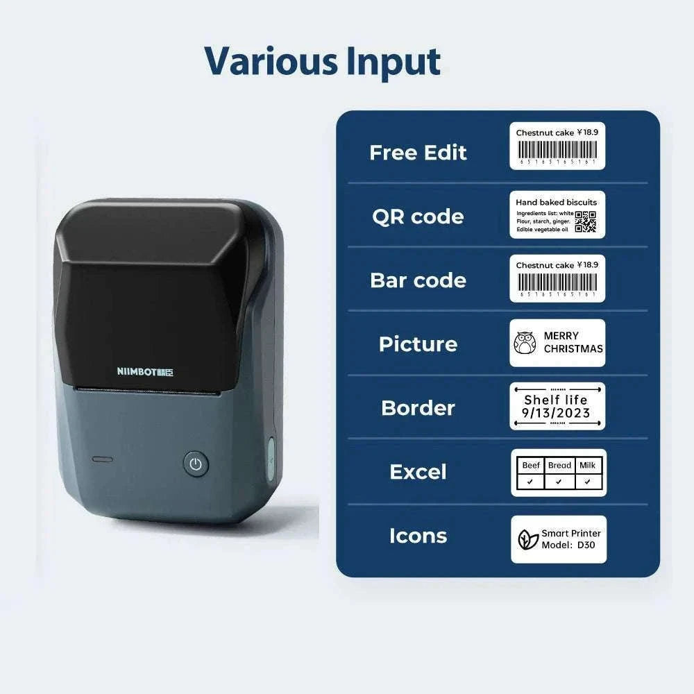 Bluetooth Thermal Label Printer B1 Wireless Barcode & Sticker Maker-D BL-34mm-3Roll / China Mainland