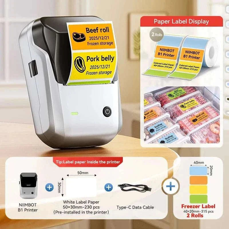 Bluetooth Thermal Label Printer B1 Wireless Barcode & Sticker Maker-D BL-34mm-3Roll / China Mainland