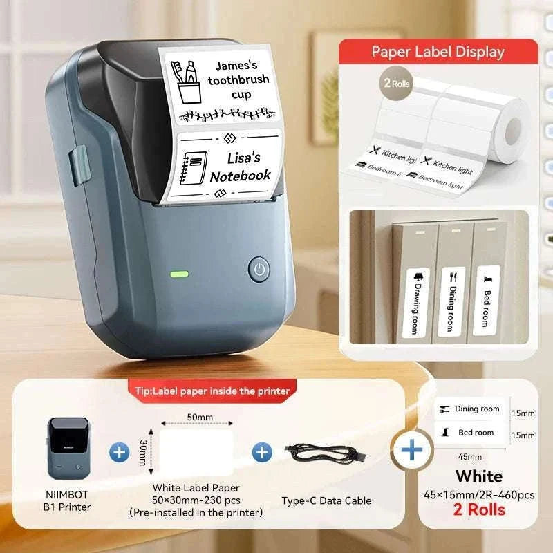 Bluetooth Thermal Label Printer B1 Wireless Barcode & Sticker Maker-D BL-34mm-3Roll / China Mainland