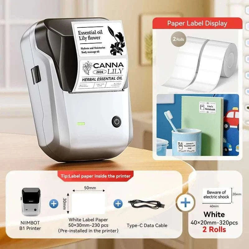 Bluetooth Thermal Label Printer B1 Wireless Barcode & Sticker Maker-D BL-34mm-3Roll / China Mainland