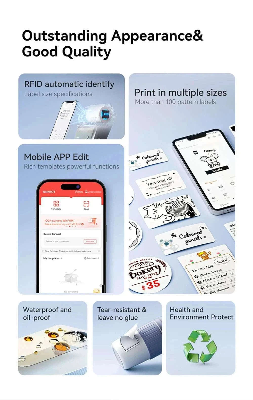 Bluetooth Thermal Label Printer B1 Wireless Barcode & Sticker Maker-D BL-34mm-3Roll / China Mainland