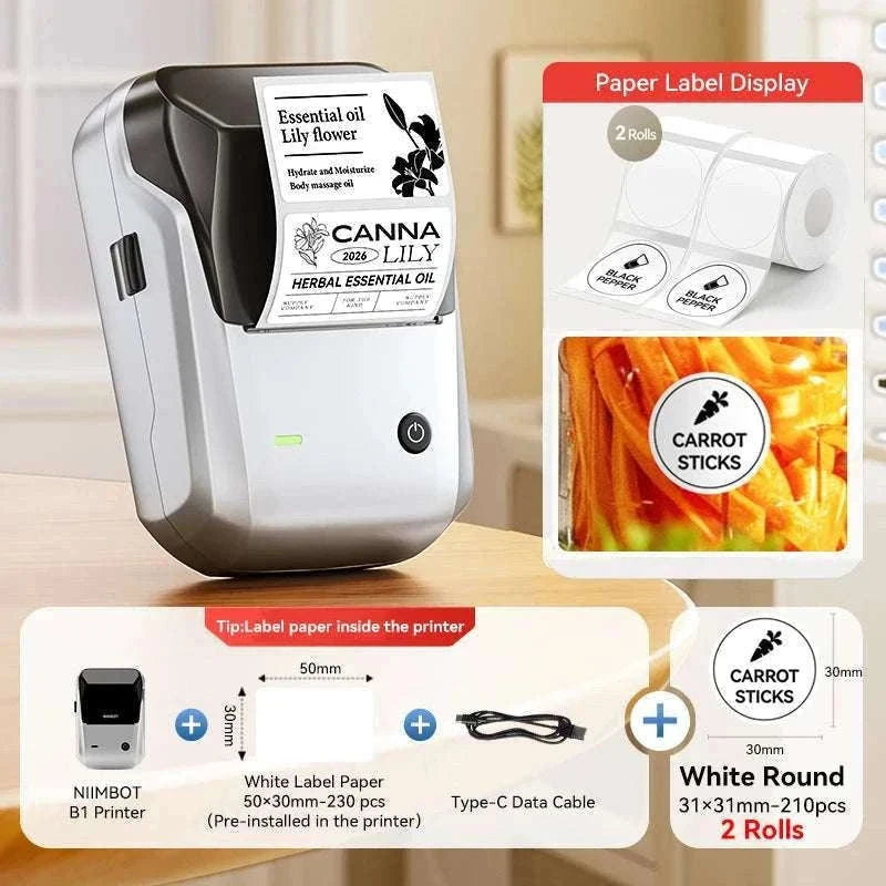 Bluetooth Thermal Label Printer B1 Wireless Barcode & Sticker Maker-D BL-34mm-3Roll / China Mainland