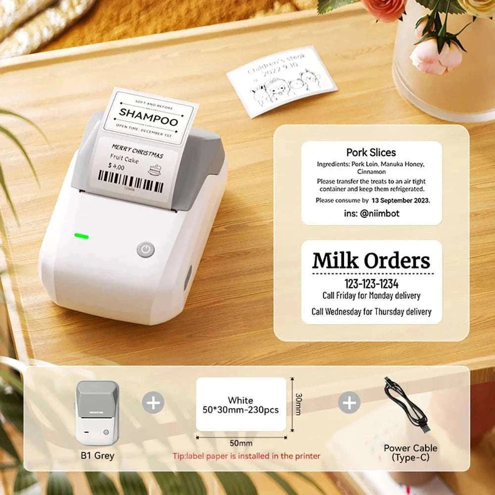 Bluetooth Thermal Label Printer B1 Wireless Barcode & Sticker Maker-D BL-34mm-3Roll / China Mainland