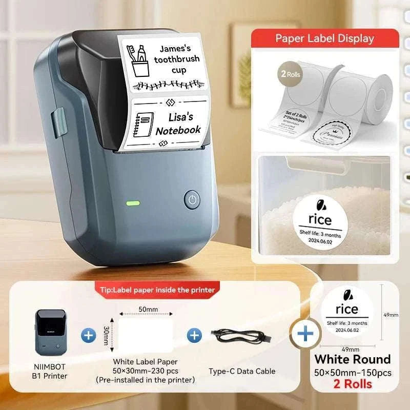 Bluetooth Thermal Label Printer B1 Wireless Barcode & Sticker Maker-D BL-34mm-3Roll / China Mainland