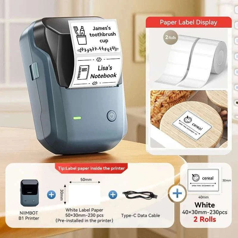 Bluetooth Thermal Label Printer B1 Wireless Barcode & Sticker Maker-D BL-34mm-3Roll / China Mainland