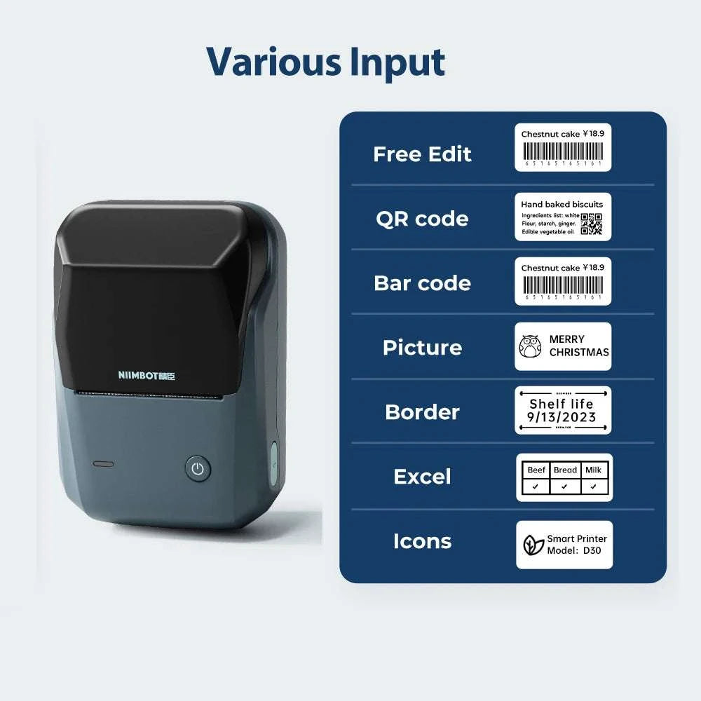 Bluetooth Thermal Label Printer B1 Wireless Barcode & Sticker Maker-D BL-34mm-3Roll / China Mainland