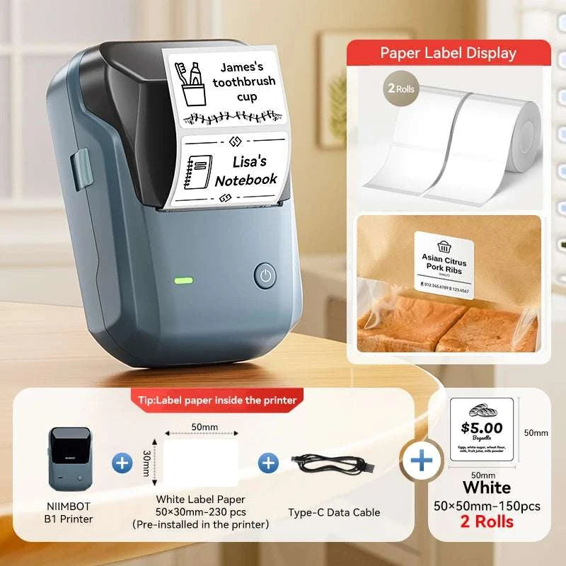 Bluetooth Thermal Label Printer B1 Wireless Barcode & Sticker Maker-D BL-34mm-3Roll / China Mainland